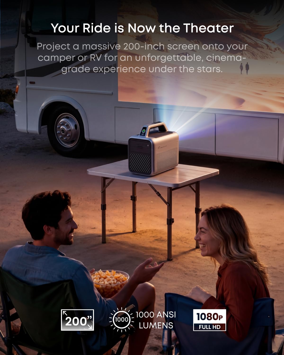 NEBULA Mars 3 Outdoor Portable Projector, 1000 ANSI Lumens, AI-Powered Image, Built-In Battery with 5 Hour Playtime, Android TV, 200 Inch Home Theater, for Backyard, Office and Business, and Camping