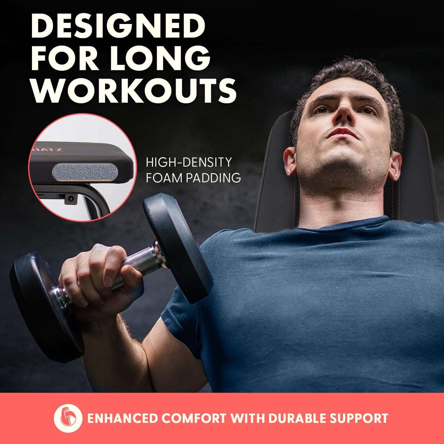 SQUATZ Foldable Flat Weight Bench, Heavy-Duty Workout Bench for Home Gym, Compact and Portable Design, Adjustable and Durable Built with Cushioned Backrest for Strength and Resistance Training