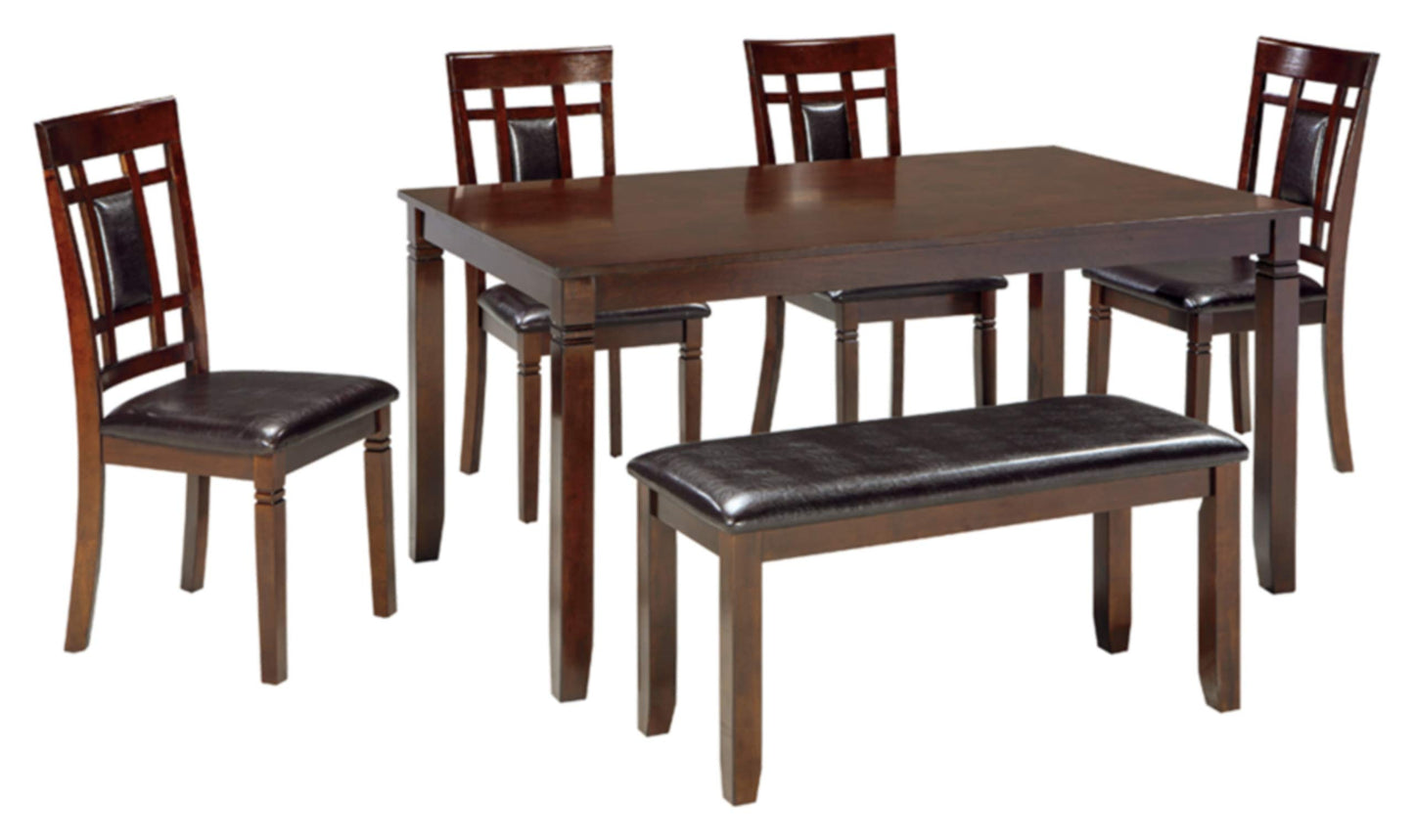 Signature Design by Ashley Bennox 6 Piece Dining Set with Upholstered Bench, Table & 4 Upholstered Chairs, Seats 6, Wood, Brown