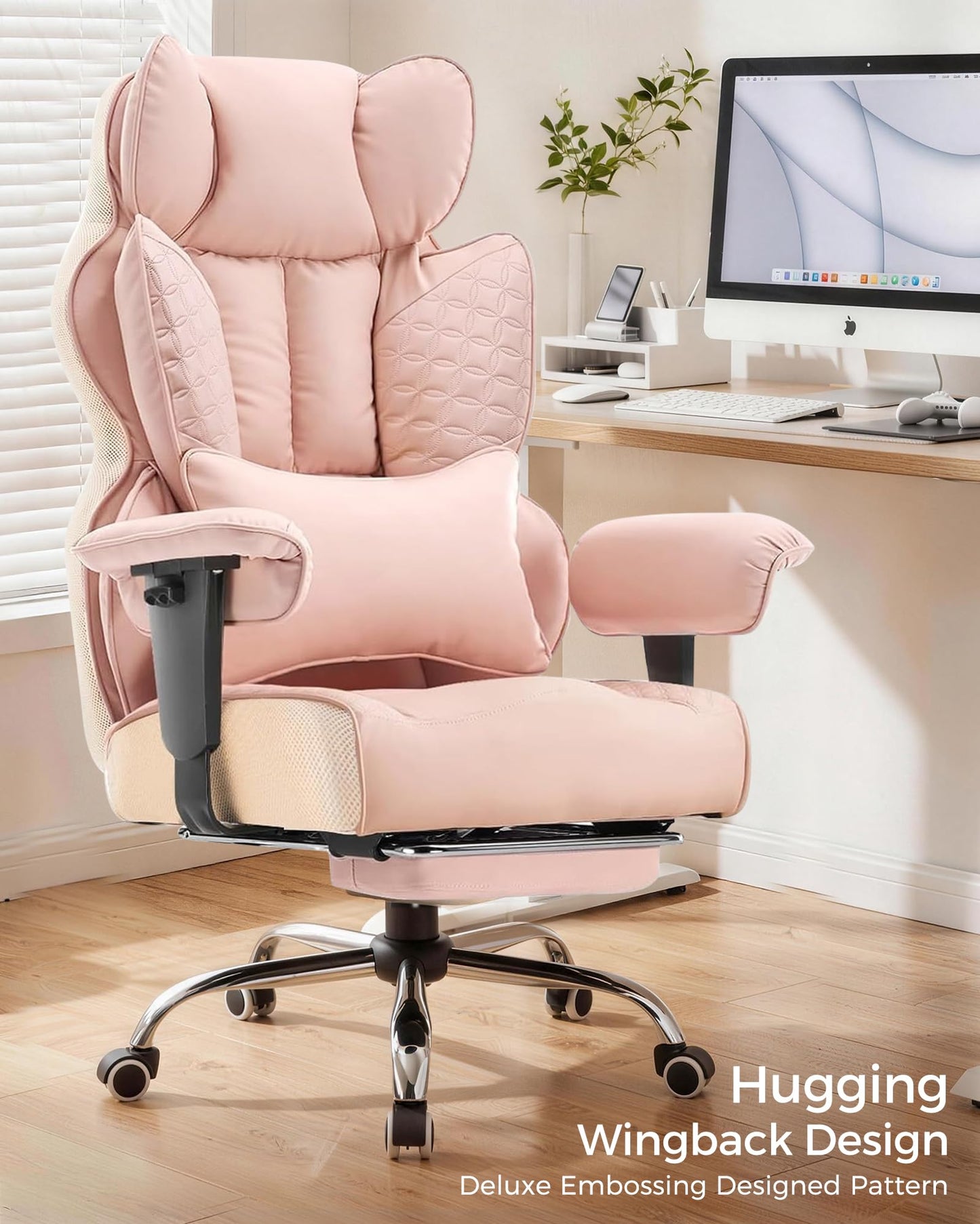 COMHOMA Big and Tall Office Chair Heavy Duty Gaming Chair with Deluxe Embossing Leather High Back Wider Ergonomic Computer Chair with Foot Rest 150°Reclining Pocket Spring Lumbar Support