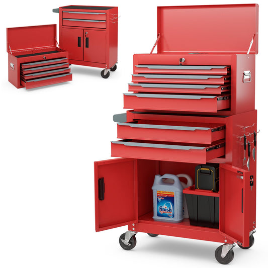 ERGOMASTER Large Rolling Tool-Chest with 6 Drawers Heavy Duty Tool-Cabinet on Wheels Lockable and Lock System for Garage Workshop(28 x 13 x 44”-Red)