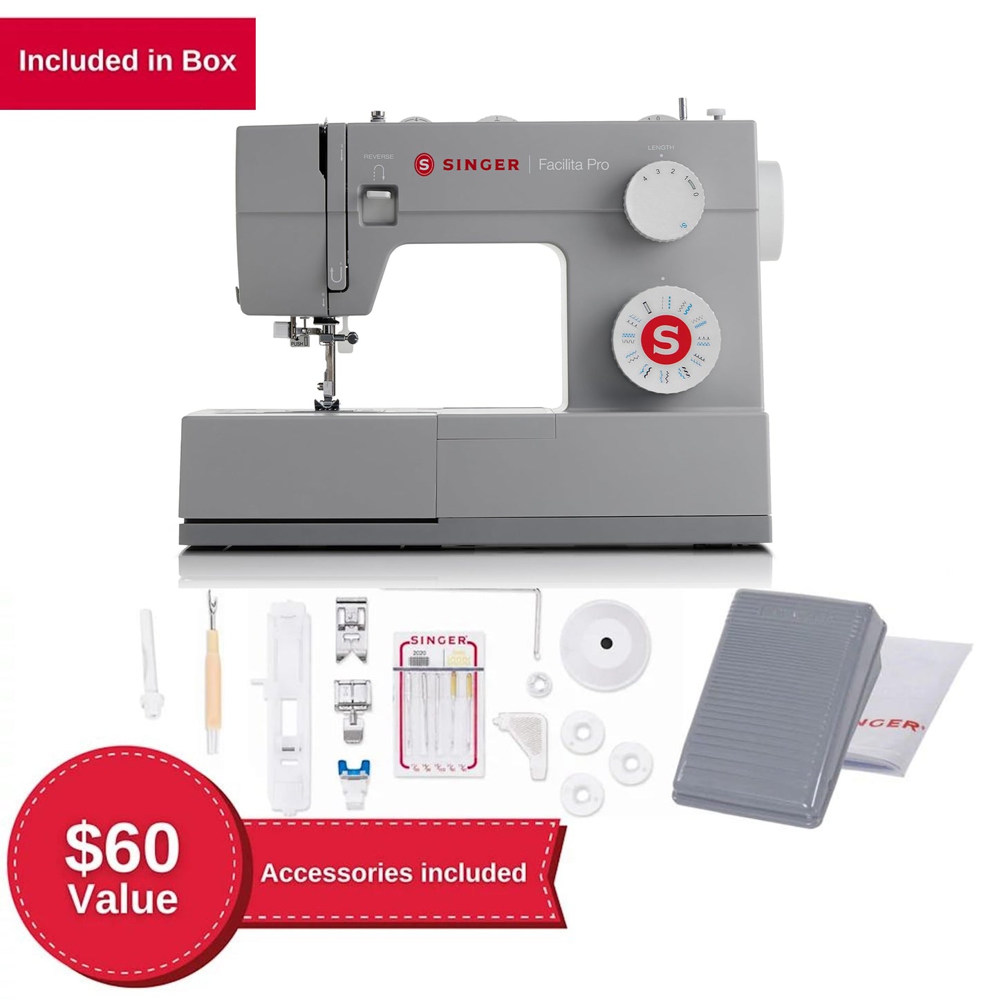 SINGER® Heavy Duty 4423 (Grey) High Speed Sewing Machine + Accessories | 23 Built-In Stitches Deliver 97 Stitch Applications | 50% More Power, 1100 Stitches/Min | Metal Frame, 1-Step Buttonhole
