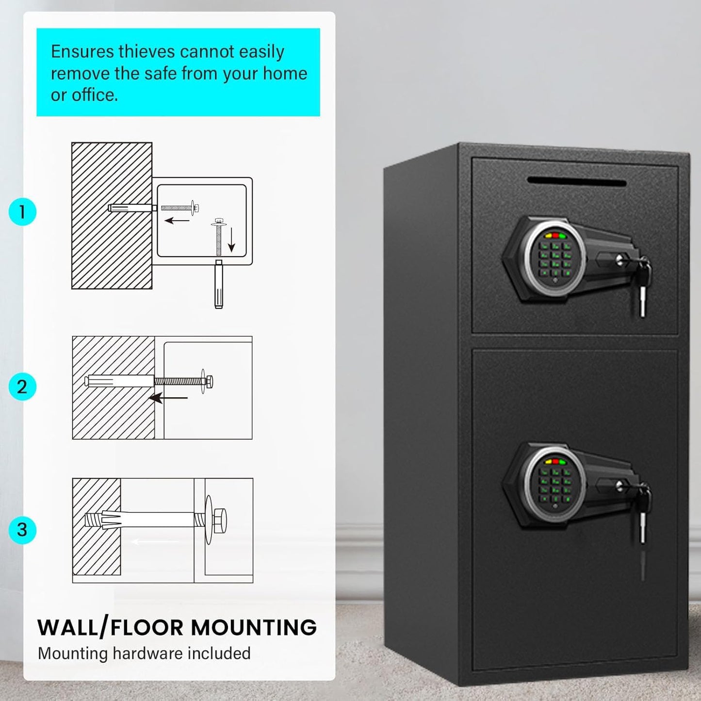 Karbeen 7.0 Cu ft Large Safe Box Fireproof Waterproof, Money Safe With Mute Function and LED Light, Digital KeypadHome Safes with Deposit Slot & Dual Alarm System,Security Box for Money Valuables