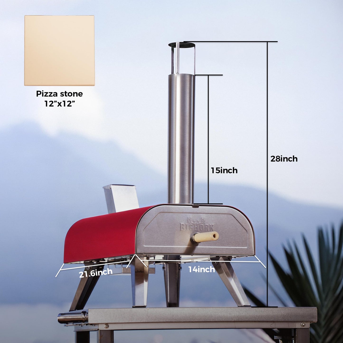 BIG HORN 12" Multi-Fuel Outdoor Pizza Oven Reach up to 1110℉– 3-in-1 Wood,Gas &Electric Compatible (Burners Sold Separately),Pellet Pizza Oven Portable Pizza Maker for Backyard, Camping&Tailgating,Red