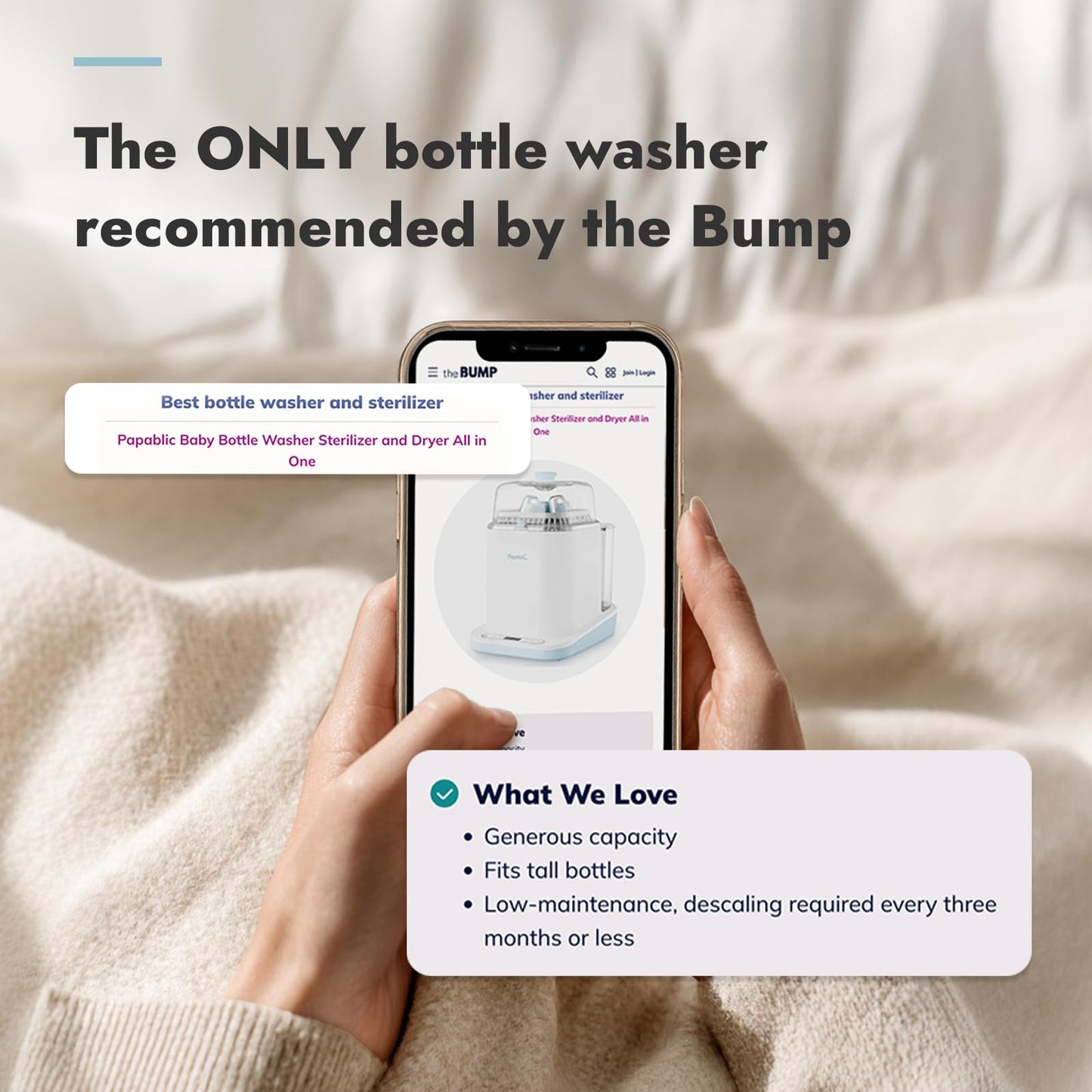 Papablic Bottle Washer Pro, Bottle Washer & Sterilizer & Dryer, 4-in-1 Sanitizer for Bottles, Pump Parts, C-Section& Baby Essentials - Quick & Clean with 60 Detergent Tablets