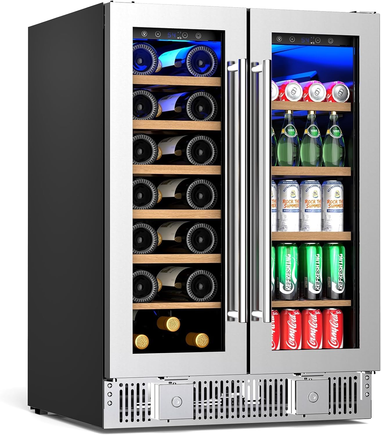 Antarctic Star 24 Inch Dual Zone Wine & Beverage Refrigerator, 4.4 Cu.Ft Built-in Under Counter Fridge with French Glass Doors, Holds 21 Bottles & 88 Cans, Touch Controls