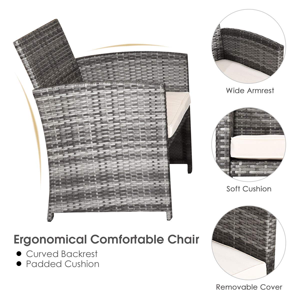 Tangkula 4 PCS Wicker Patio Conversation Set, Outdoor Rattan Sofas with Table Set, Patio Furniture Set with Soft Cushions & Tempered Glass Coffee Table for Poolside Balcony