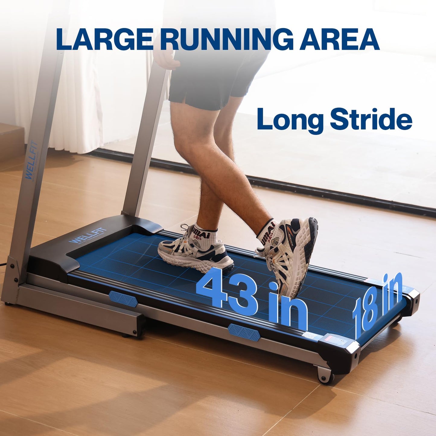 WELLFIT Home Treadmills 400+LBS Capacity, 4.0HP Heavy Duty Treadmill 15% Auto Incline Climb Running, Foldable Treadmill with Handrail, Wide Belt 18*43 in, 95% Pre-installed, Small Commercial Treadmill