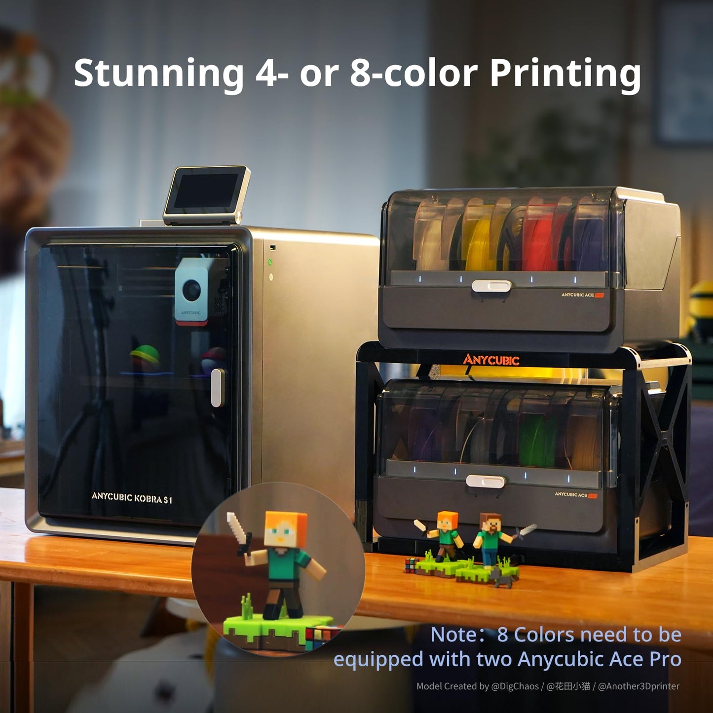 Anycubic Kobra S1 Combo 3D Printer, 4 Stunning Multicolor with Anycubic ACE PRO, 600mm/s High Speed and 320℃ Hotend Free-Clog Extruder, Intelligent Drying While Printing, Built-in Camera 250*250*250mm