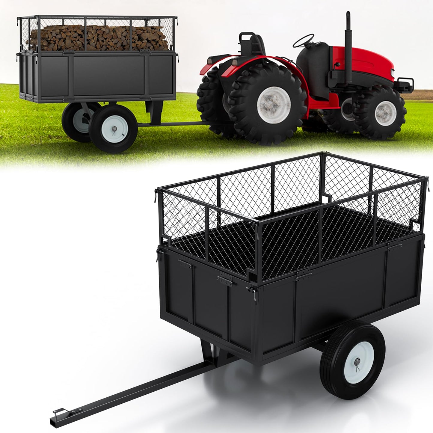 Heavy Duty Utility Trailer, 750lbs Capacity 17 Cu. Ft. ATV Dump Trailer, Garden and Lawn Mower Trailer with Removable Sides, Pull Behind Yard Cart for Tractors, ATV & UTV – Ideal for Hauling & Dumping