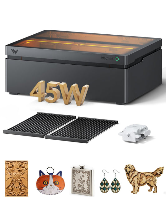 WECREAT Vision Pro 45W Laser Cutter and Engraver with Air Assist, HD Camera & Auto-Lifting, Laser Cutter Cuts 1” Wood, Full Enclosure Laser Engraving Machine for Wood and Metal, Acrylic, Leather etc