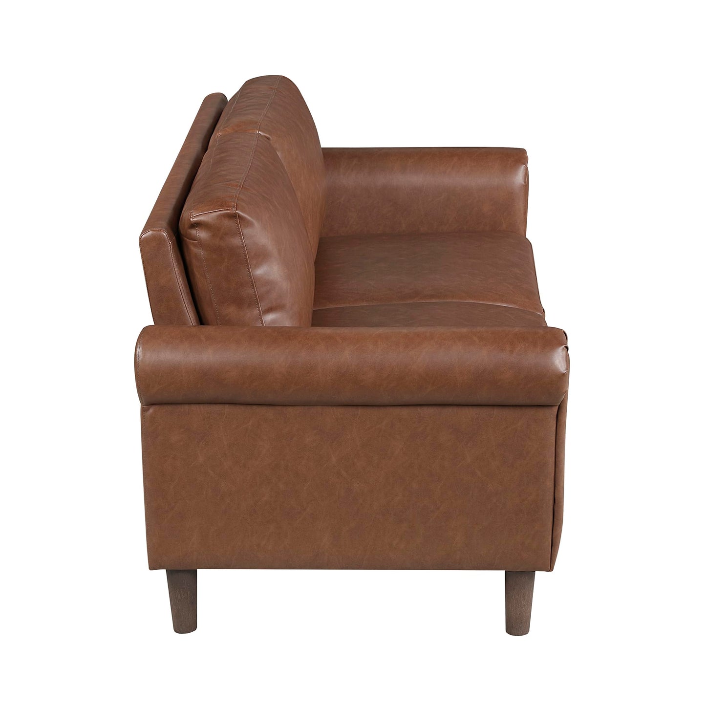 Lexicon 57" W Faux Leather Loveseat Sofa, Upholstered 2-Seater Couch with Rolled Armrest & Wood-Look Feet, Traditional Small Space Living Room, Office or Waiting Room Seating - Chocolate