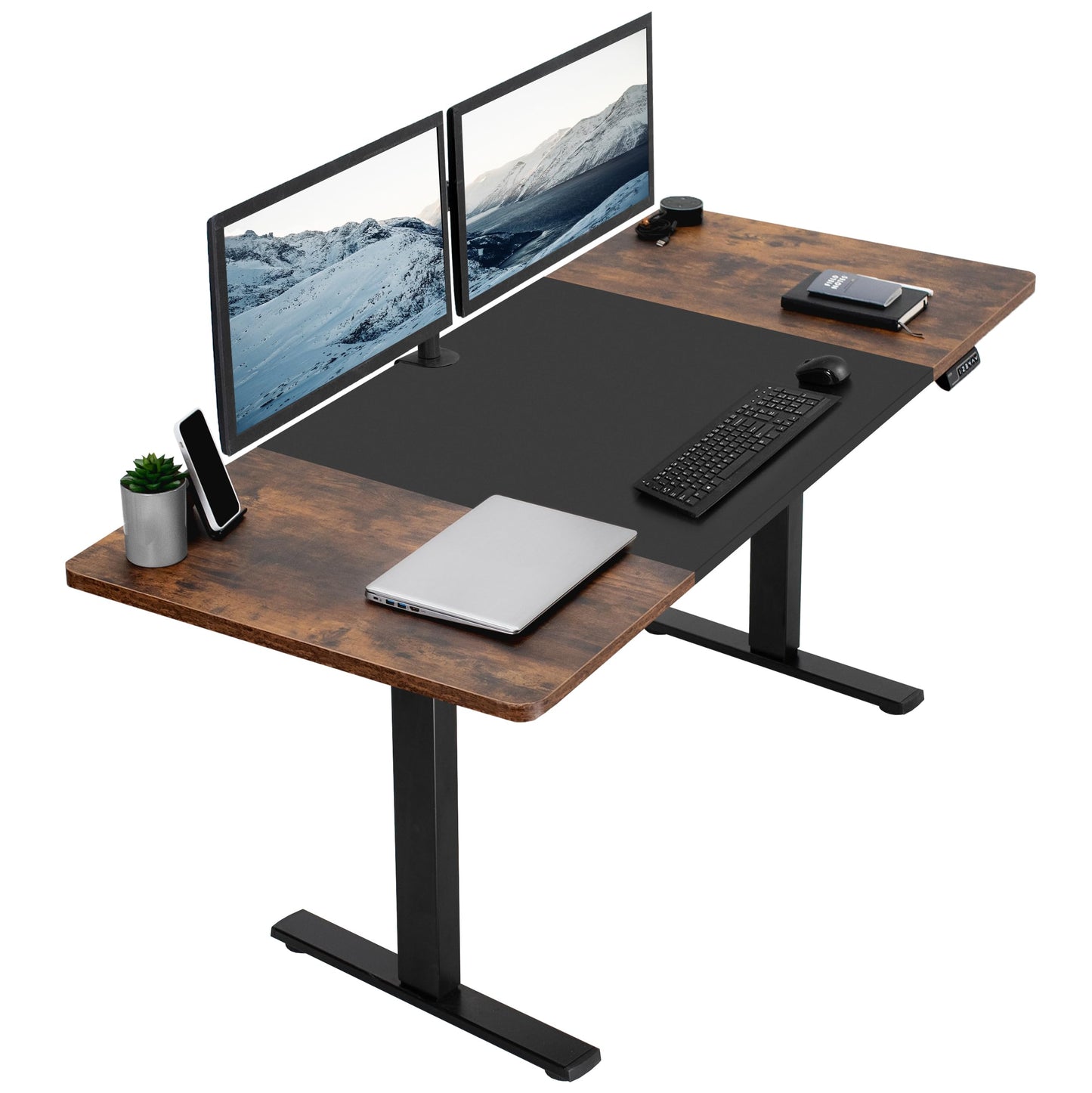 VIVO Electric 71 x 30 in Rustic Standing Desk, Memory Height Adjustment, 1B Series, Holds 220 lbs, Black and Vintage Brown Top, Black Frame, DESK-KIT-1B7BN