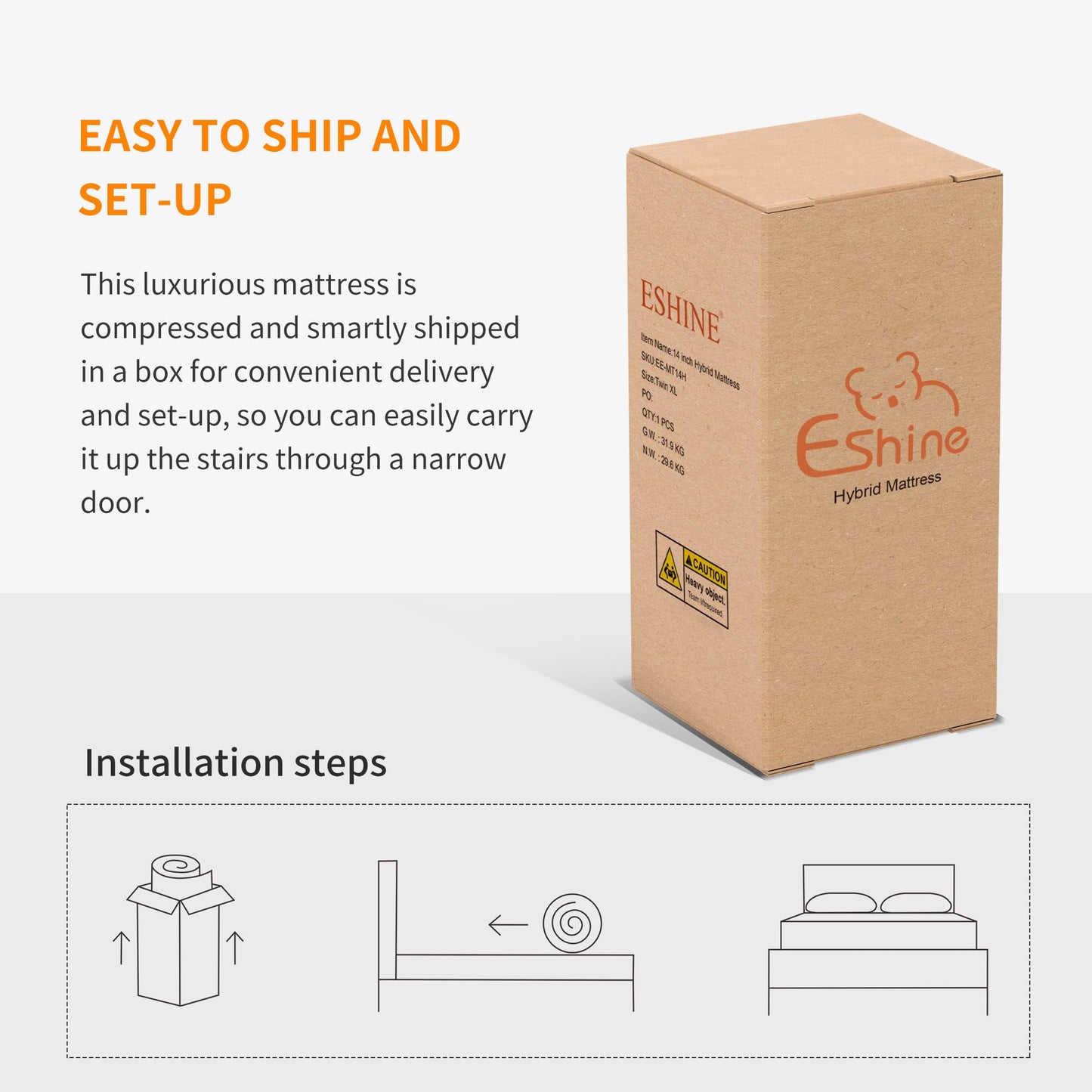 ESHINE Adjustable Bed Frame + 12" Hybrid Mattress Twin XL(Medium) - Luxury Gel Memory Foam, Massage, Wireless Remote, USB, Under Bed Night Light, Head and Foot Incline, 3000 Series