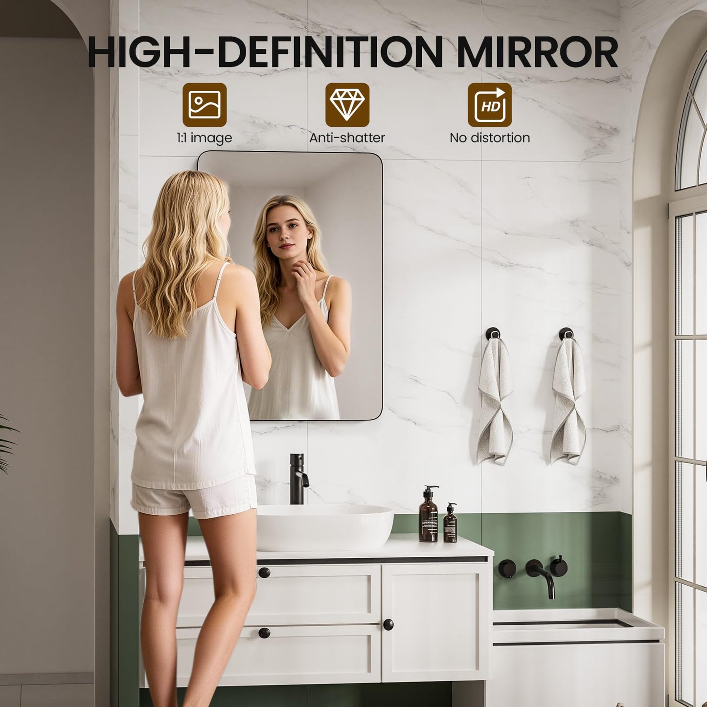 MemoCastle Medicine Cabinet with Mirror, 20x30 Inch Aluminum Bathroom Cabinet with Adjustable Shelves, Built-in Makeup Storage, Recessed or Surface Mount, Soft Close Hinges, Matte Black