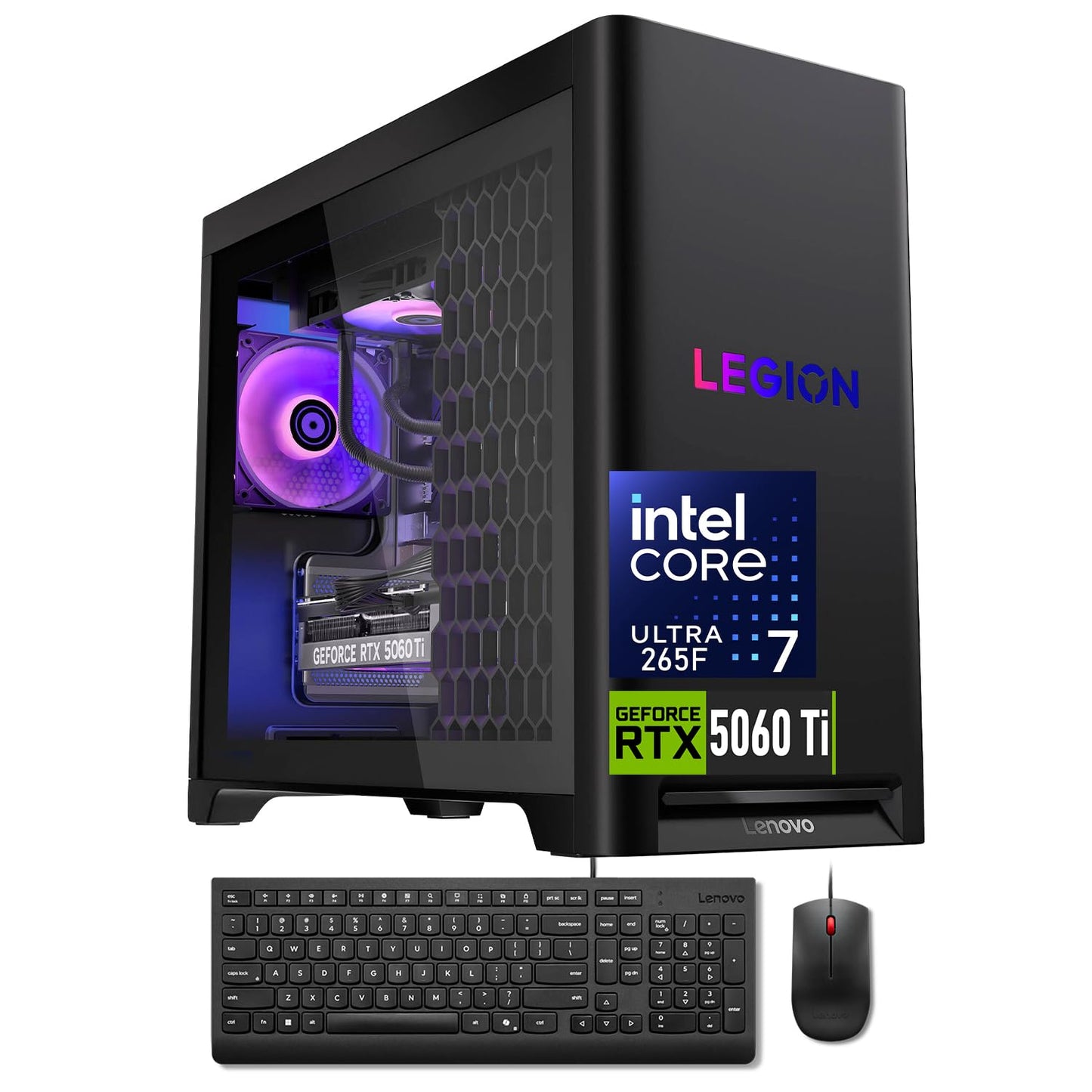 Lenovo Legion T5 5060Ti Gaming Tower Desktop, Intel Core Ultra 7 265F, GeForce RTX 5060Ti, 16GB DDR5, 1TB SSD, Support 3-Monitor 4K, DP, RGB Lighting, HDMI, Keyboard& Mouse, Windows 11 Home, Black