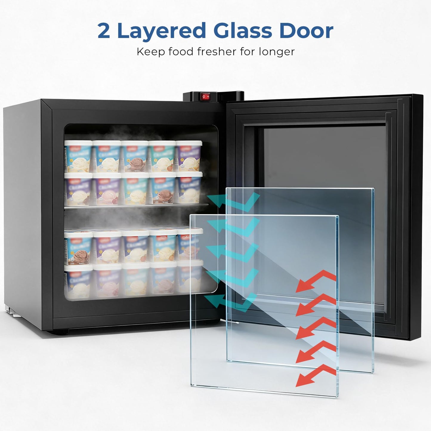COWSAR Mini Upright Freezer Countertop, 1.2 Cu.ft Compact Display Freezer with Glass Door, 7 Adjustable Temperature Settings (-18 to -10℉), Quiet & Energy-Efficient