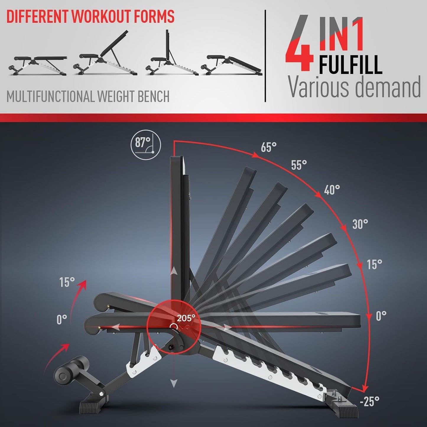 JOROTO Adjustable Weight Bench, 800LBS Workout Bench, Foldable Weight Bench for Home Gym, Flat Incline Decline for Sit Up Bench Press, 40LB Heavy Duty Build Strength Training Bench, Silver