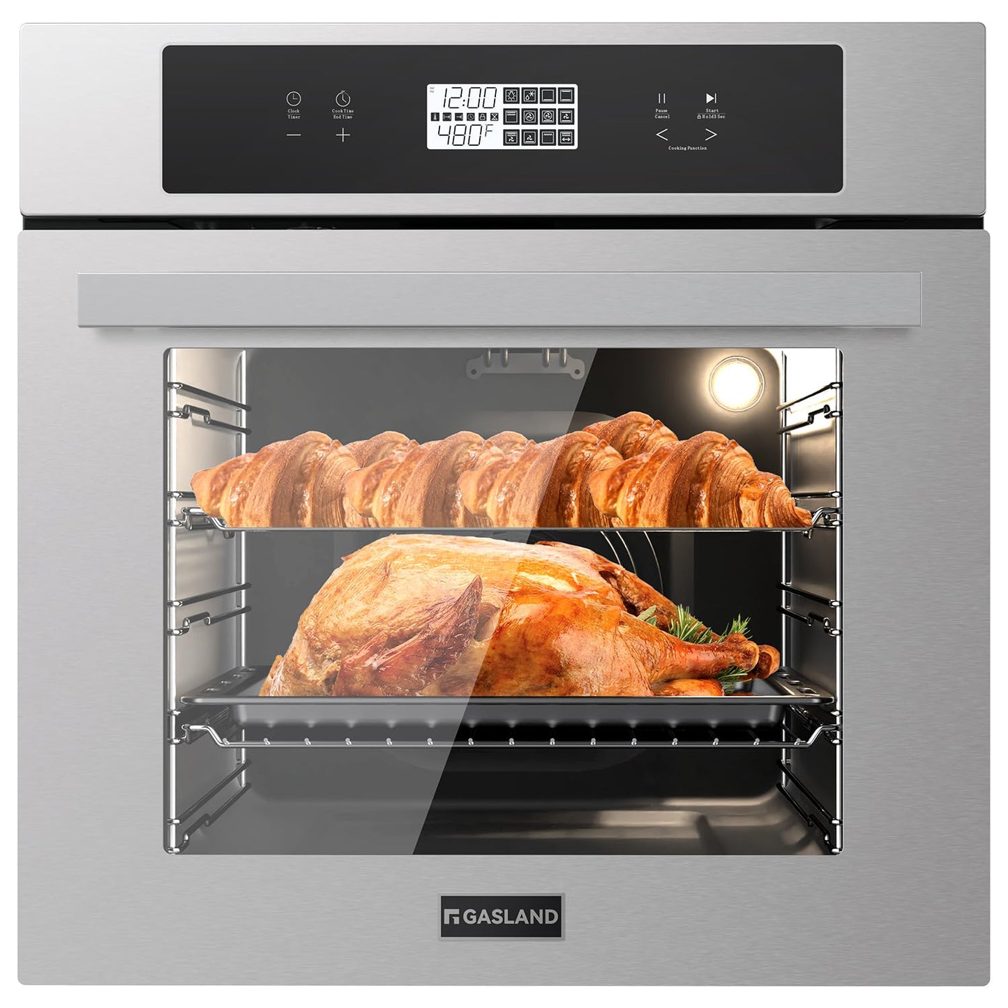 GASLAND 24 Inch Electric Wall Oven, ETL Certified 2.6 Cu.ft Built-in Oven, 11 Cooking Functions, 3D Heating, Convection Wall Oven with Rotisserie, Touch Control, Safety Lock, Stainless Steel