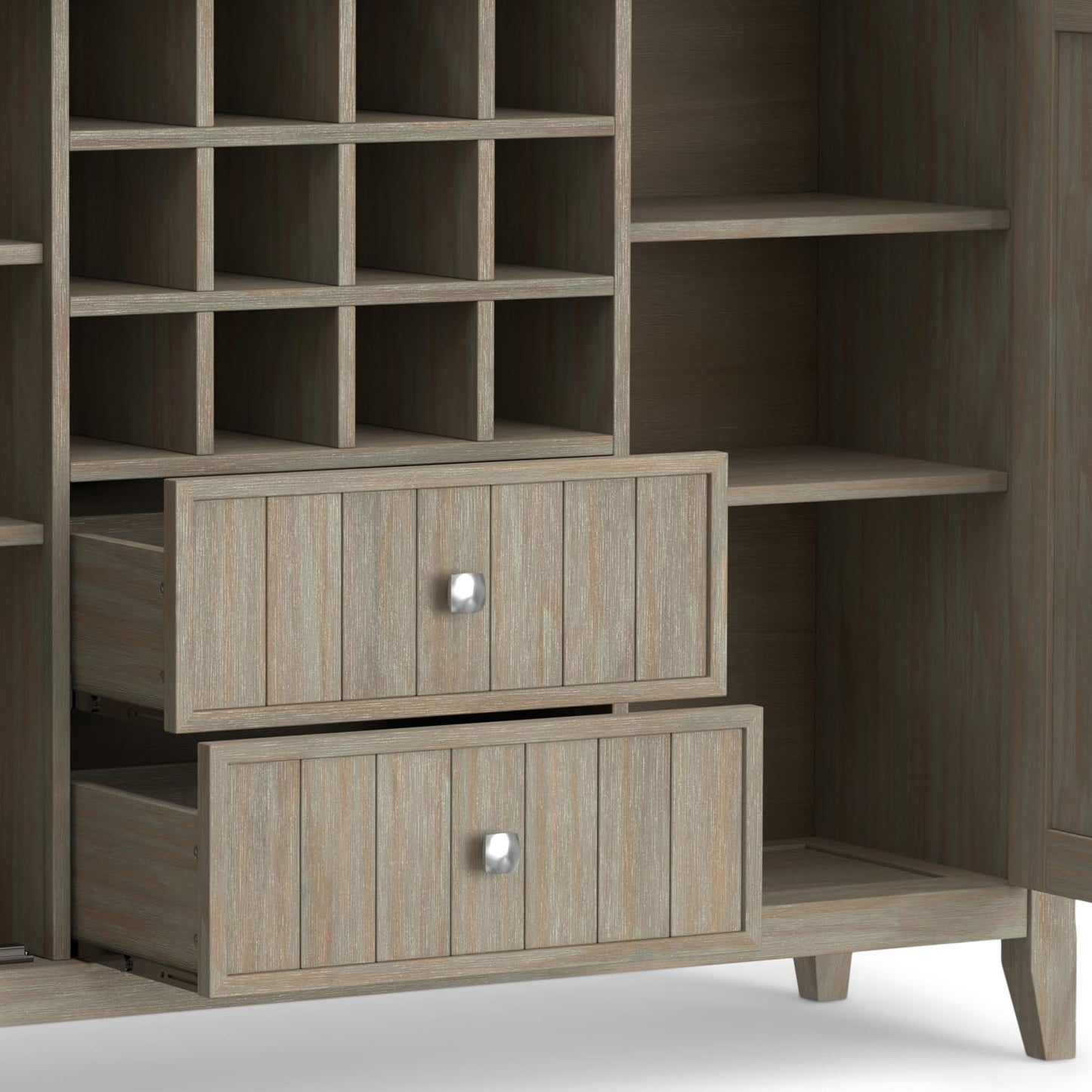SIMPLIHOME Bedford Buffet - 54 inch Wide Solid Wood 3-Door Sideboard Buffet with Wine Rack in Distressed Grey, Transitional Cabinet for Dining Room or Kitchen with Adjustable Shelves