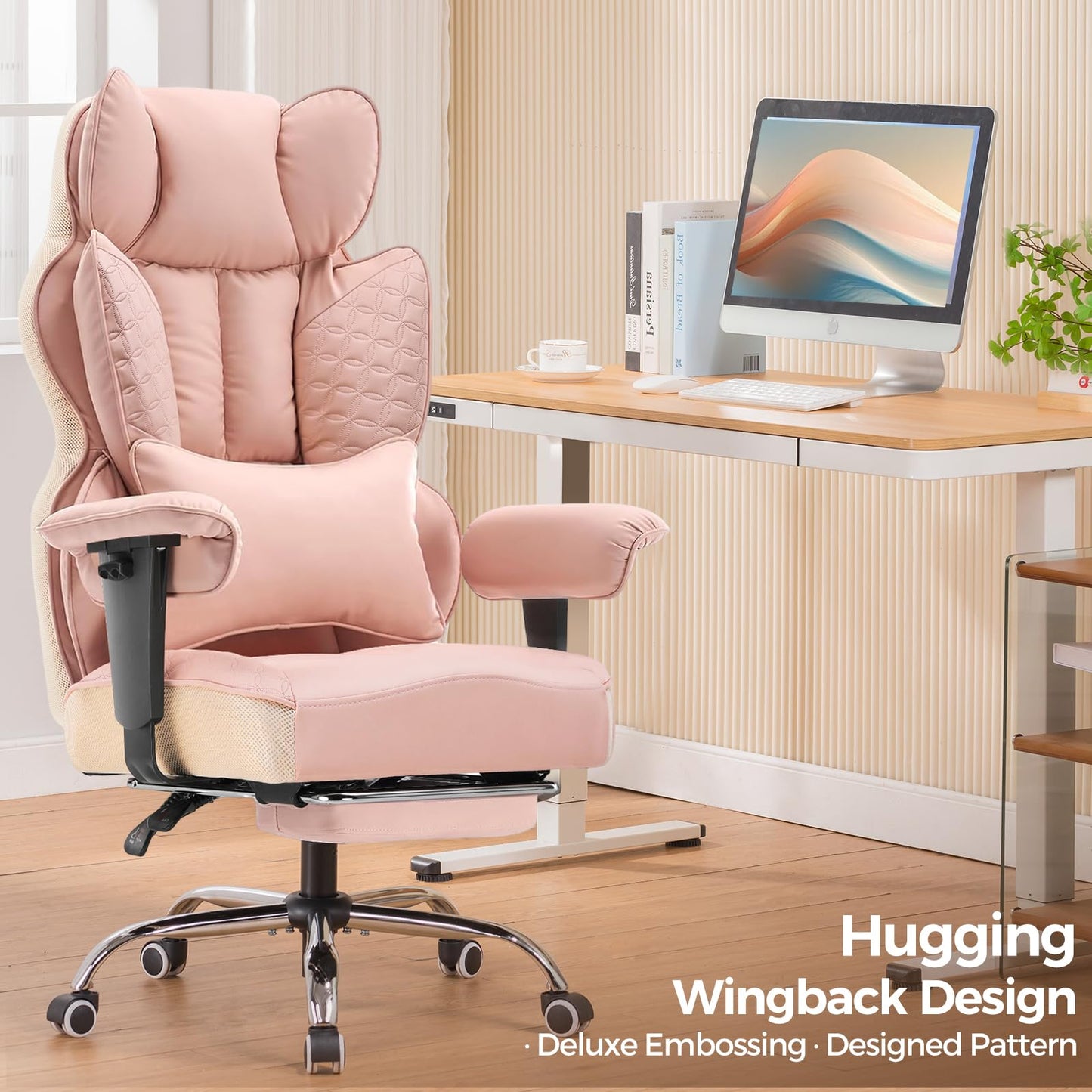 COMHOMA Desk Office Chair Big and Tall Office Chairs Ergonomic Gaming Chairs with Wide Seat Leather High Back Chair with Foot Rest Adjustable Armrests Pocket Spring Lumbar Support