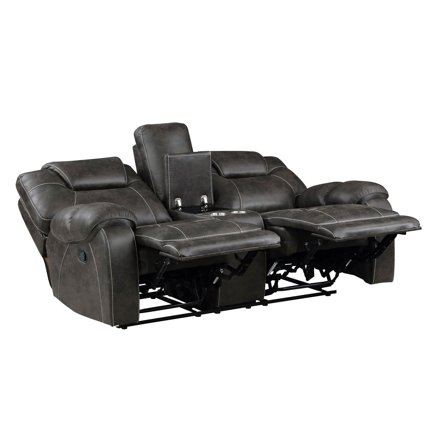 Lexicon Manual Double Reclining Loveseat, Polished Microfiber Manual Wall Hugger Loveseat Recliner for Living Room, Center Storage Console/Cup Holders/Pillow Top Arm, Easy Assembly, Chocolate
