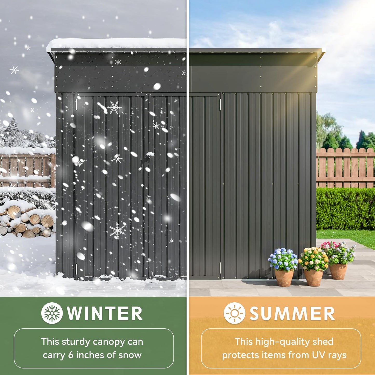 Aoxun 7'x4' 3-Lockable Door Metal Storage Shed, Metal Outdoor Garden Shed - Elevated Height & Sloped Roof Design for Bicycle, Tool, Snow Blower Storage (Black)