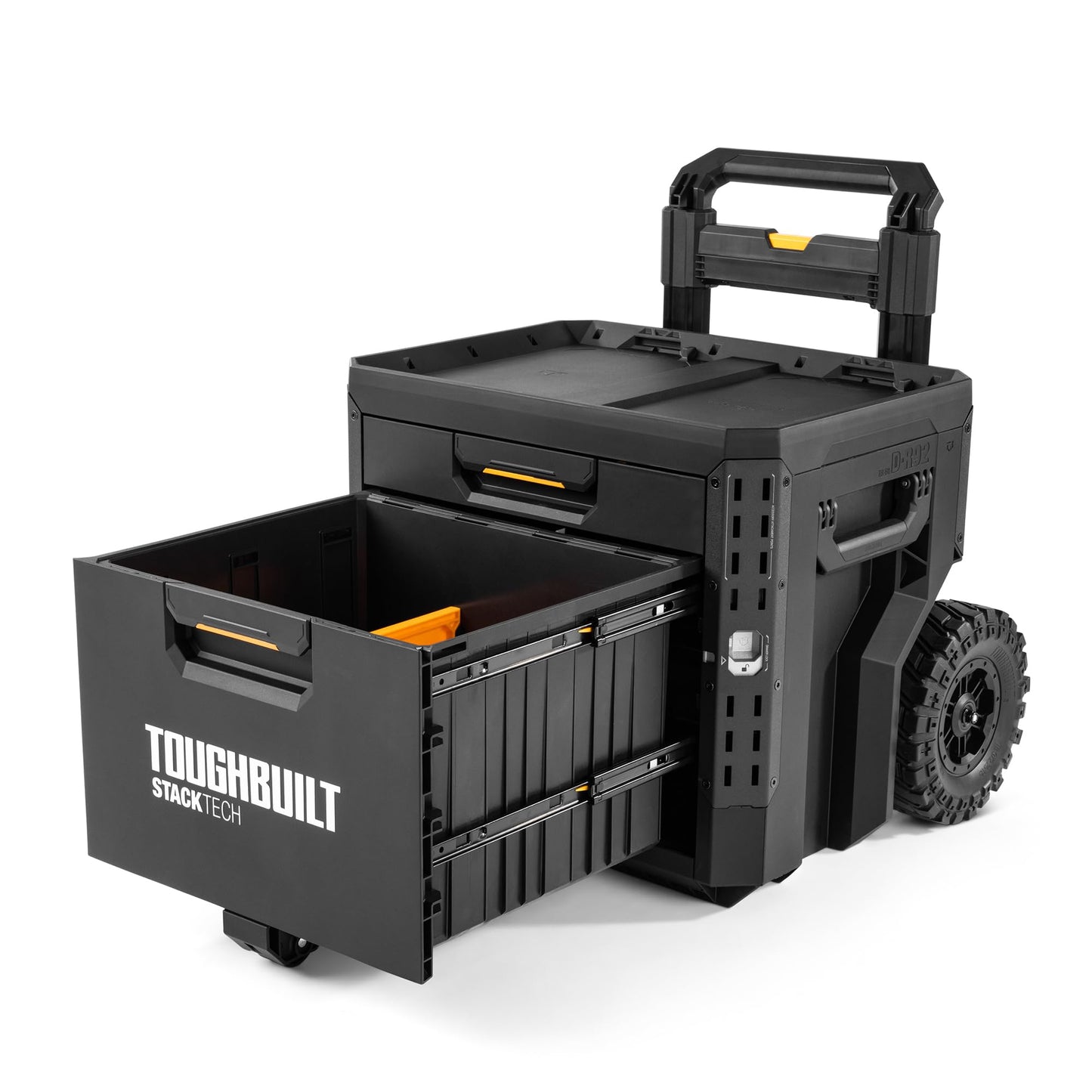 ToughBuilt StackTech 2 Drawer Rolling Locking Box, Heavy-Duty Portable Tool Chest, 240 lb Capacity - Stackable Toolbox Storage Organizer with Dividers, & Auto-Latching Drawer