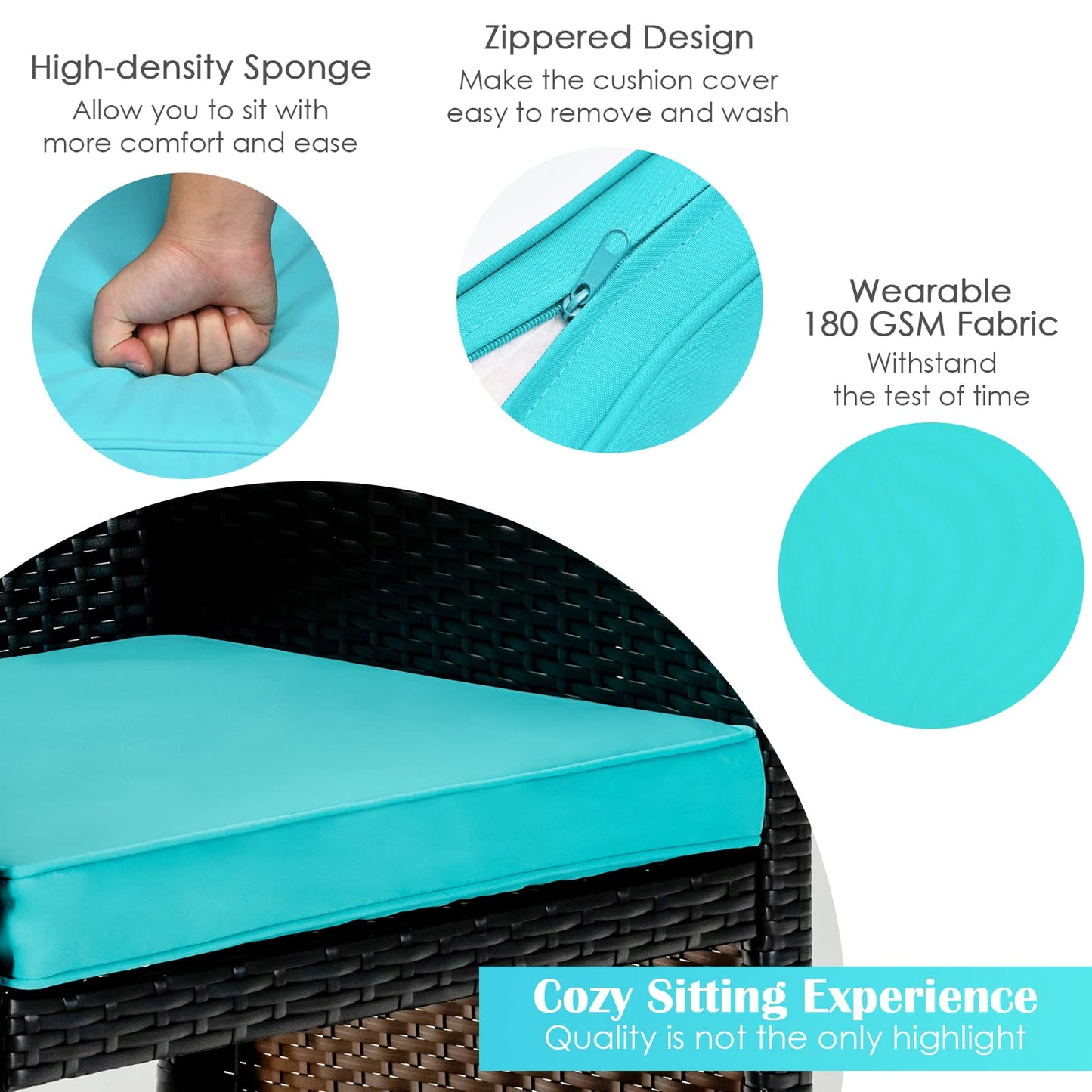 COSTWAY 4 Piece Patio Furniture Set, Outdoor PE Rattan Wicker Sectional Sofa with Cushion and Coffee Table, Patio Conversation Sets for Balcony Lawn Porch Patio Backyard Garden Poolside, Turquoise