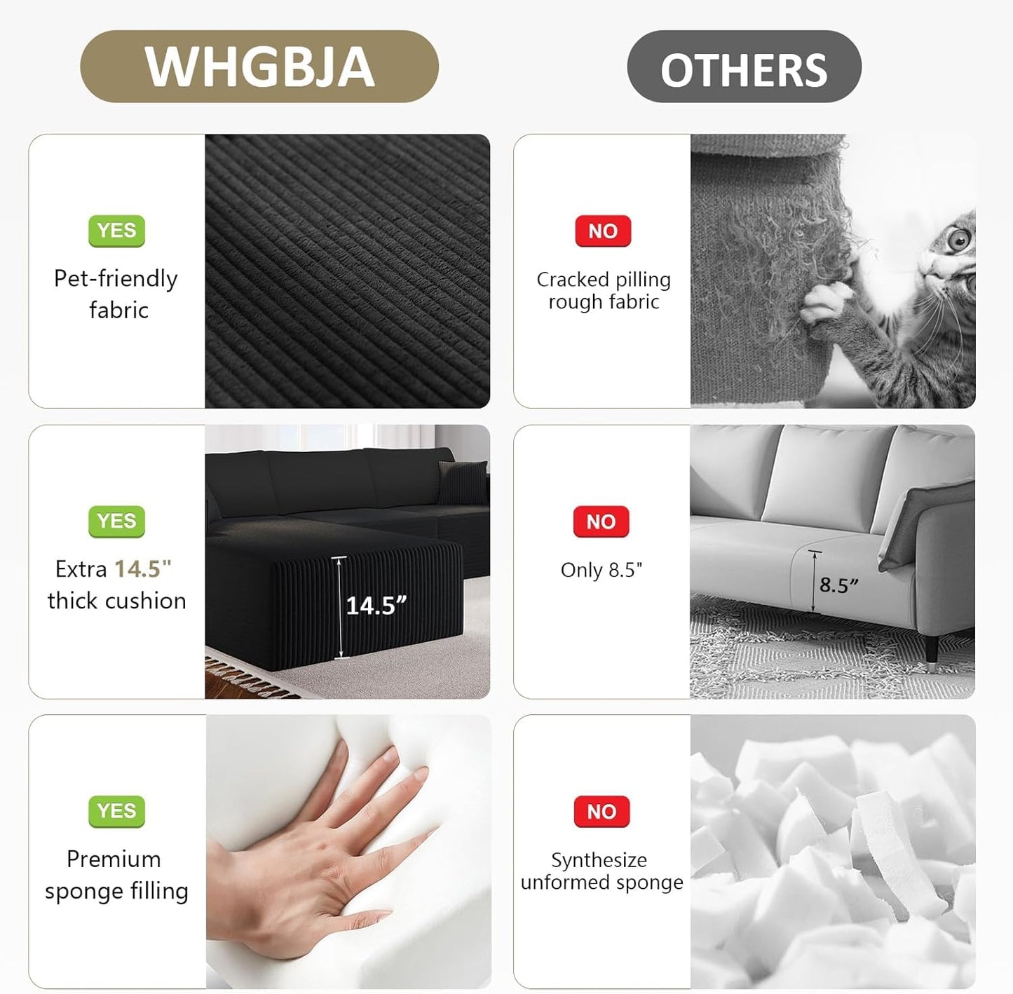 WHGBJA L-Shape Modular Sectional Sofa 108" — Cloud Couch Style 3-Seat Oversized Upholstered Sectional for Living Spaces No-Assembly