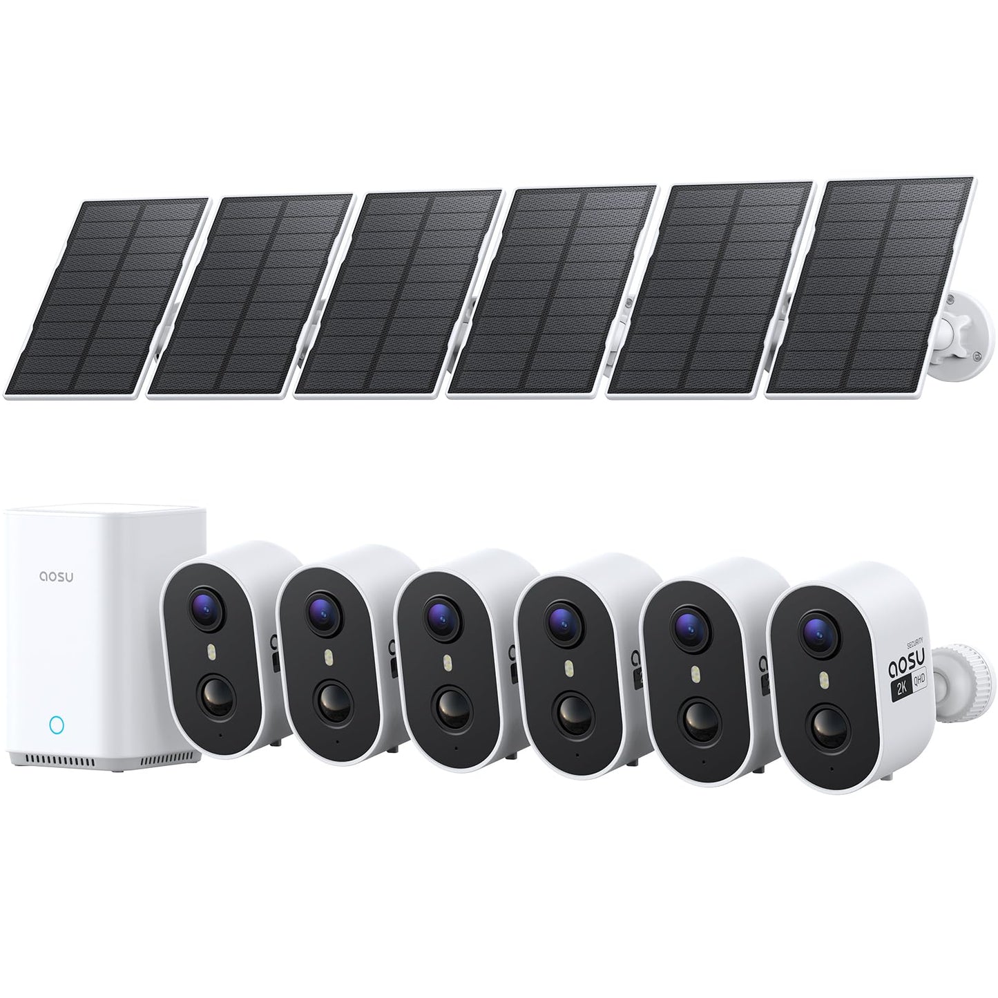 aosu Solar Security Cameras Wireless Outdoor, 2K HD Home Security Camera System, PIR + AI Human Detection, Color Night Vision, Easy to Set Up, Local Storage, No Subscription Required, 6-Cam Kit