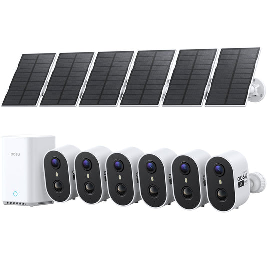 aosu Solar Security Cameras Wireless Outdoor, 2K HD Home Security Camera System, PIR + AI Human Detection, Color Night Vision, Easy to Set Up, Local Storage, No Subscription Required, 6-Cam Kit