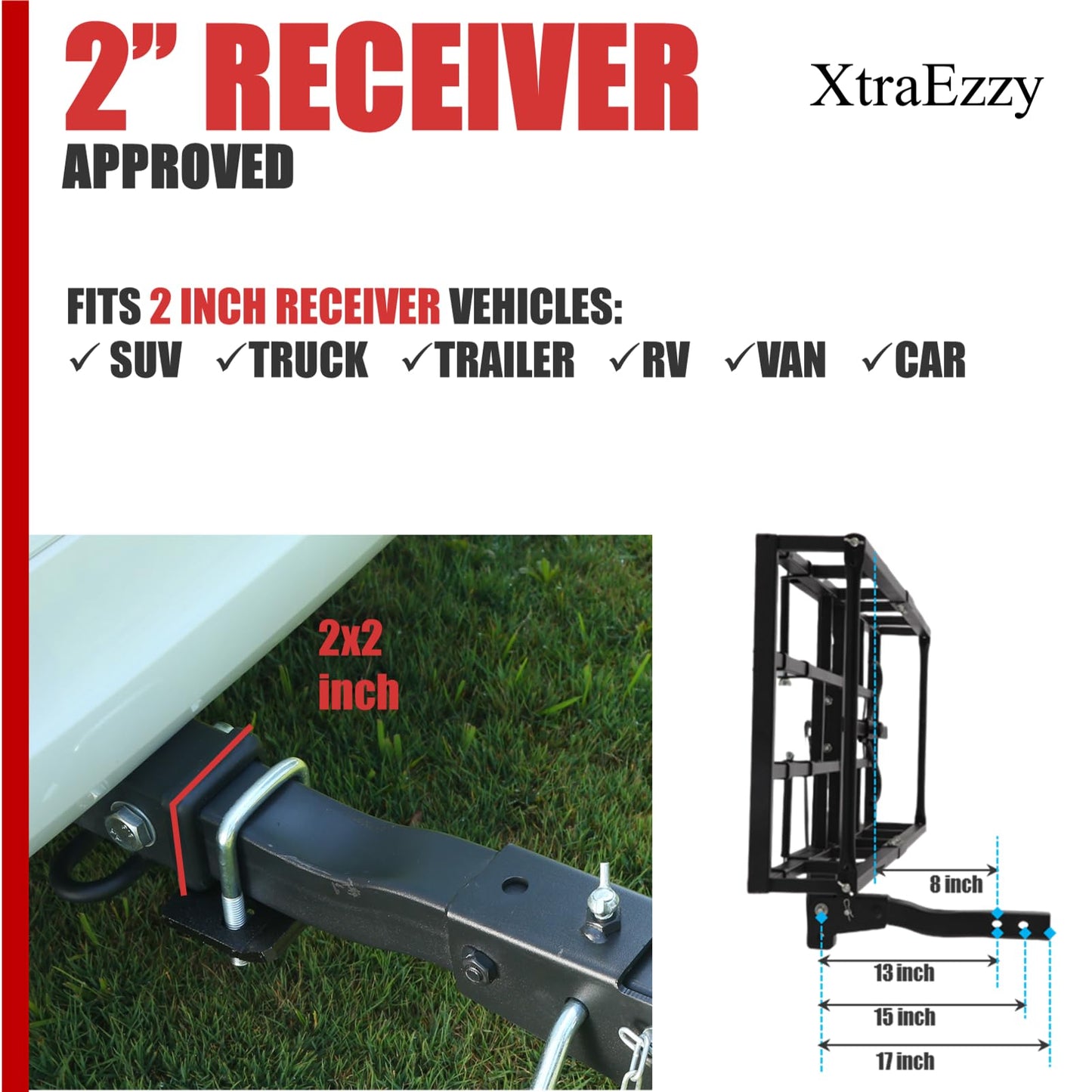 Hitch-Mount Bike Rack for Ebike Heavy-Duty - Fits 2 Electric/Fat-Tire, Fits 2" Receiver for Car SUV Truck RV Minivan