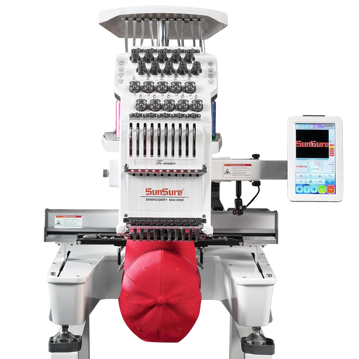 SUNSURE 10-Needle Home Embroidery Machine with Smart Touch Screen,9.5"x14.2" Embroidery Area,1200SPM Max Speed,T-Shirts,Hats,Tote Bags,3D&2D Cap,flat System include,pattern Free design Support