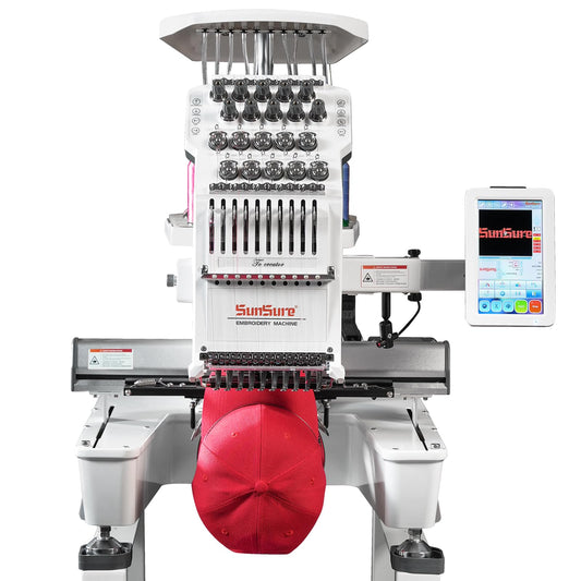 SUNSURE 10-Needle Home Embroidery Machine with Smart Touch Screen,9.5"x14.2" Embroidery Area,1200SPM Max Speed,T-Shirts,Hats,Tote Bags,3D&2D Cap,flat System include,pattern Free design Support