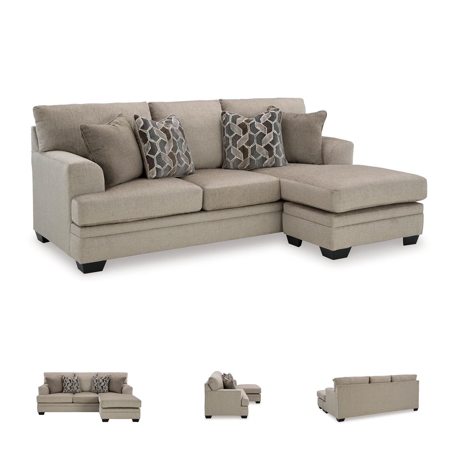 Signature Design by Ashley Stonemeade Casual Right-Arm Facing Sofa Chaise with 4 Toss Pillows, Light Brown