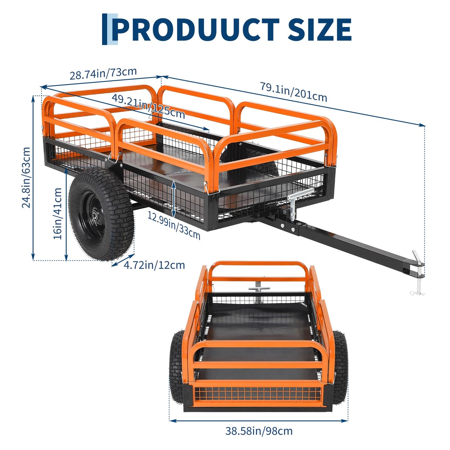 Garvee 1500 Lbs Heavy Duty Steel Dump Cart, 15 Cu ft Garden Utility Trailer with Removable Sides, Hand Pull or Foot Pedal Dumping for ATV UTV Lawn Mower Tractor
