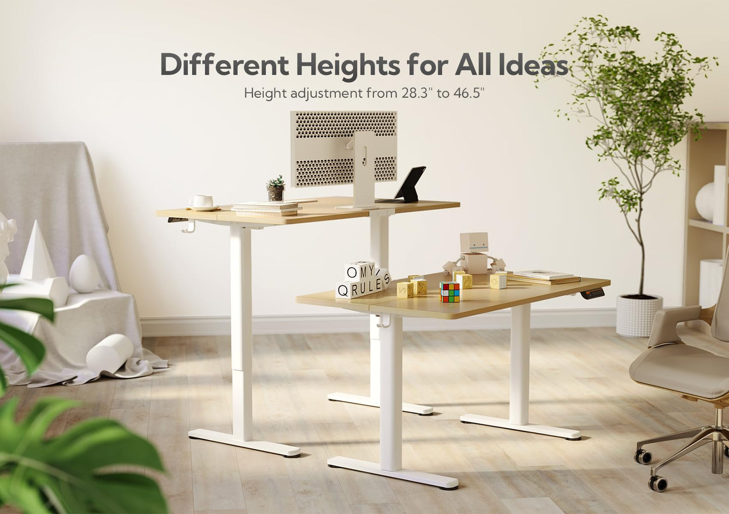 Claiks Electric Standing Desk, Adjustable Height Stand up Desk, 55x24 Inches Sit Stand Home Office Desk with Splice Board, White Frame/Nature Top