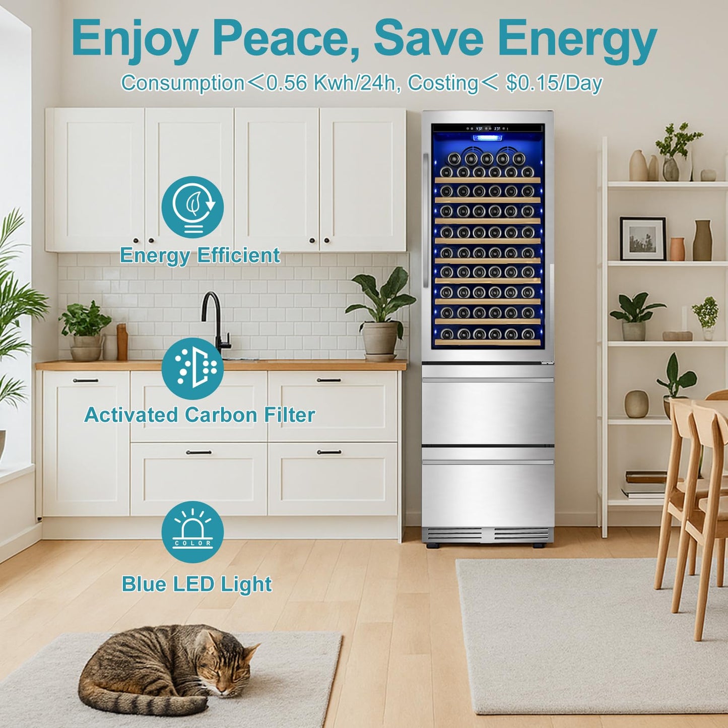 Tylza Wine and Beverage Refrigerator, 24'' Dual Zone Wine Fridge with Dual Drawers, Holds 160 Cans and 120 Bottles, Reversible Door, Built-In or Freestanding, Beverage Fridge for Home or Commercial