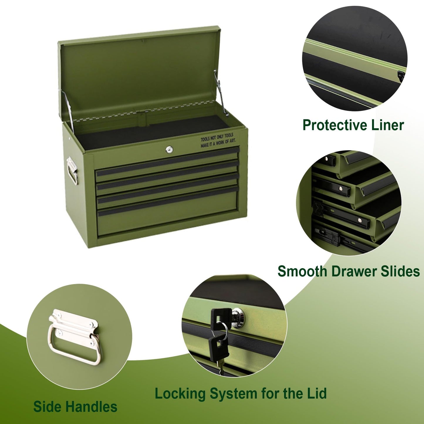 GSTANDARD APTB226G Torin 6-Drawer Rolling Tool Chest: High-Capacity 2-in-1 Detachable Tool Cabinet with Lockable Wheels & Secure System, Green