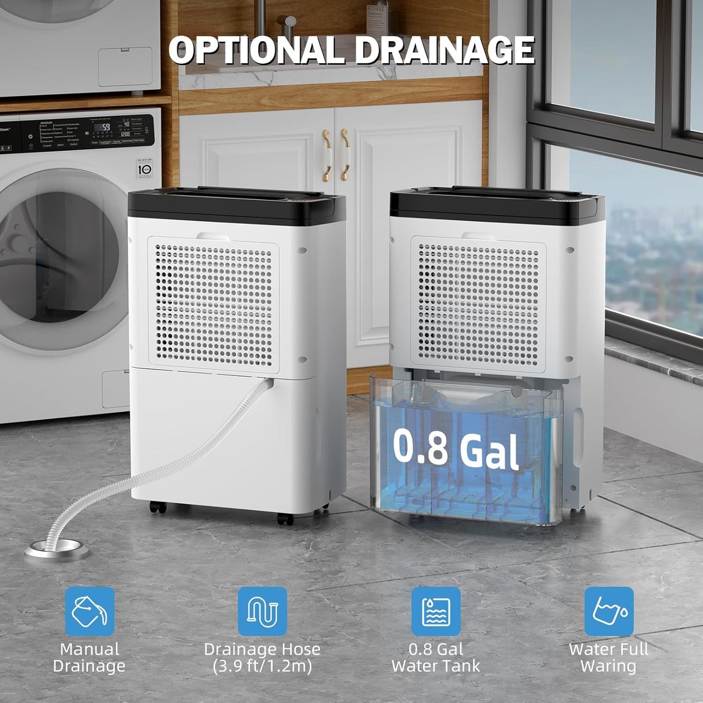 AIRPLUS 5500 Sq. Ft Dehumidifiers for Home, 80 Pints Dehumidifier for Basement with Drain Hose, Continuous Drainage, Intelligent Humidistat, Dehumidifier for bathroom, bedroom, Large Room, 1909