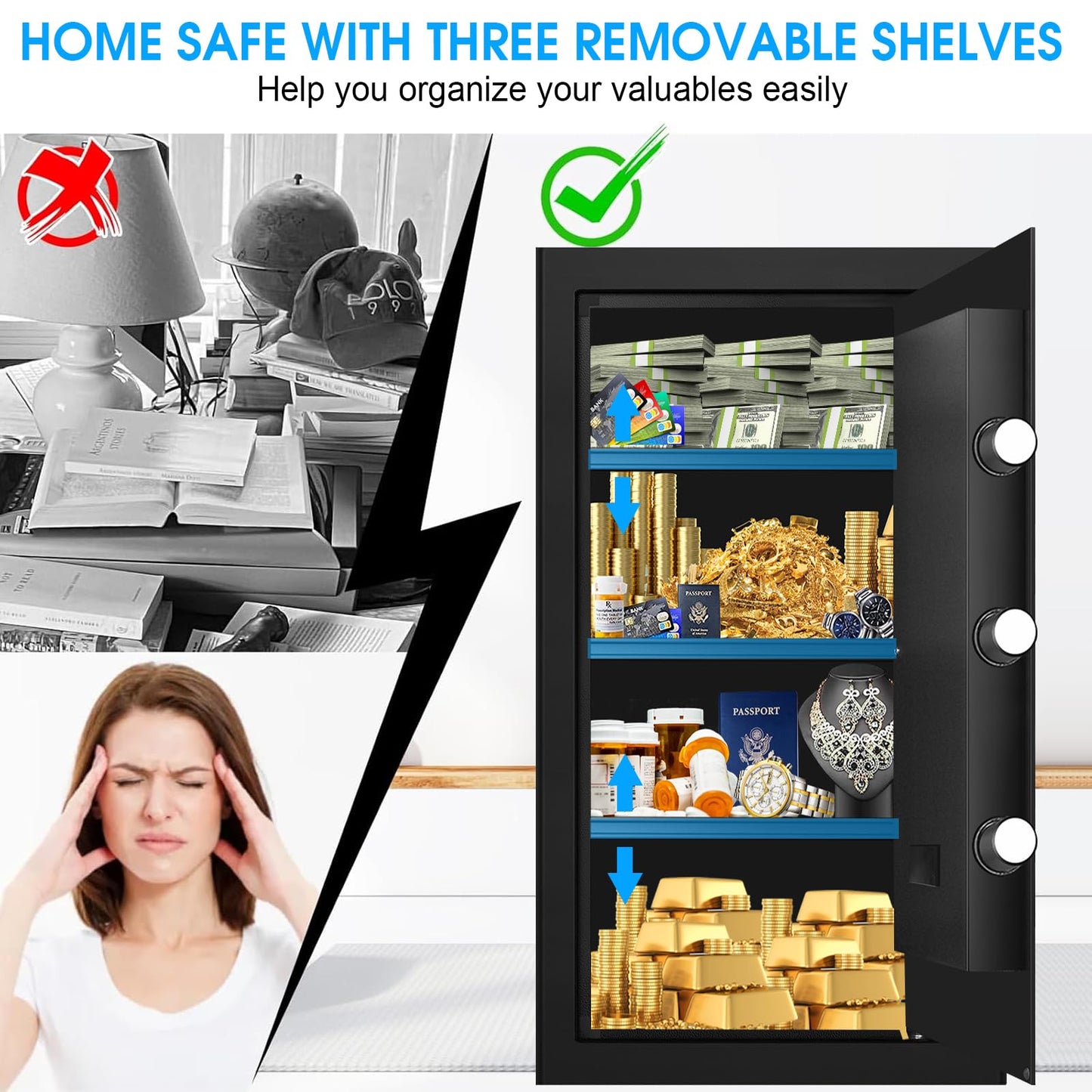 6.1 Cuft Large Fireproof Safe for Documents, Digital Security Personal Safety Box with Programmable Keypad, Spare Keys and Removable Shelf, Anti-Theft Fire Safe Box for Home Money Firearm Medicine
