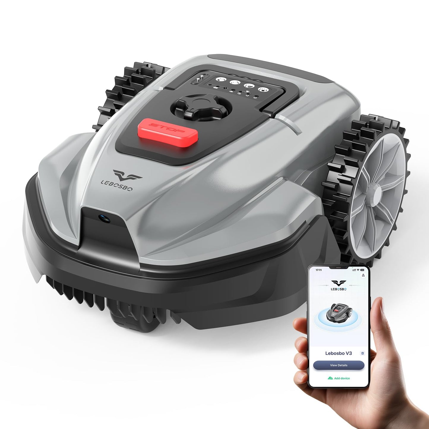2026 NEW LEBOSBO V3 Robotic Lawn Mower, AI Vision Recognition Robot Lawn Mower with APP Control, Low-Noise Operation, Adjustable Cutting Height, No-Go Zones, for Small Lawns Up to 1600 Sq.Ft.