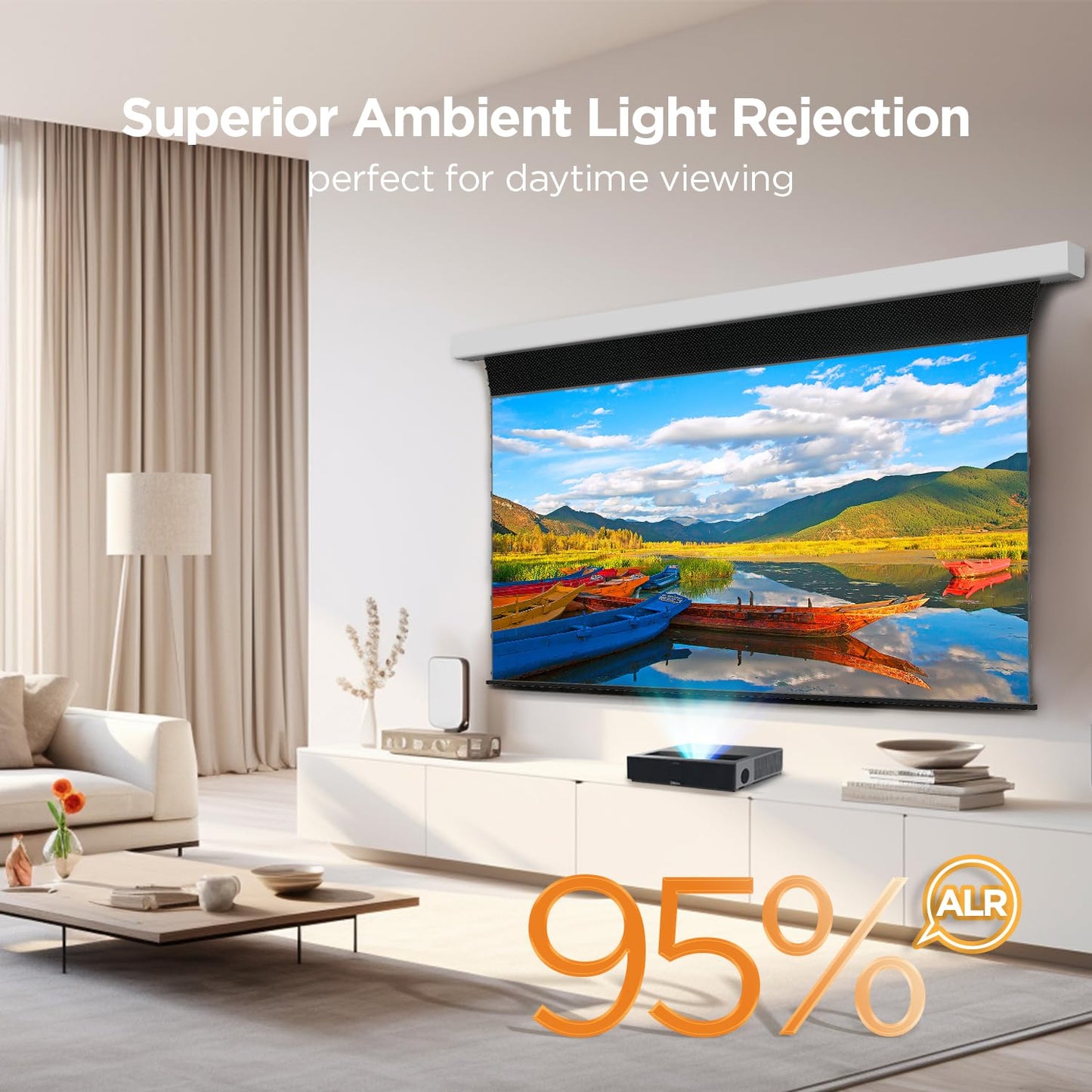 NothingProjector Motorized ALR Screen for Ultra Short Throw Projector, 95% Ambient Light Rejecting, 100” Drop Roll Down, 4K/8K UHD, Active 3D, Anti Daylight, Electric Retractable Automatic NothPJ A