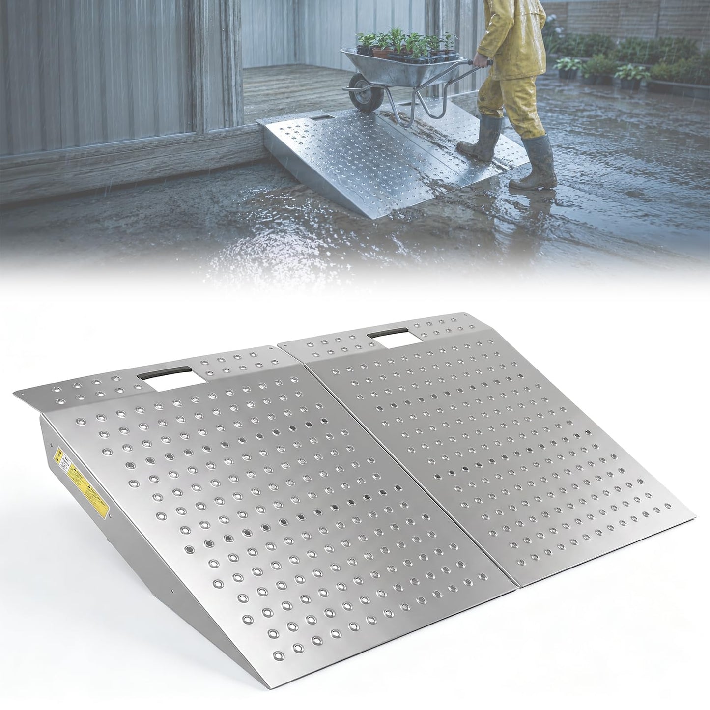 Heavy-Duty Shed Ramp for Riding Mower & Motorcycle, 1500lbs Aluminum Loading Ramp for Lawn Mower, ATV, Zero Turn, Snow Blower, Garden Cart, Anti-Slip Punch Plate Ramp for Shed Entrance, 1PC (2)