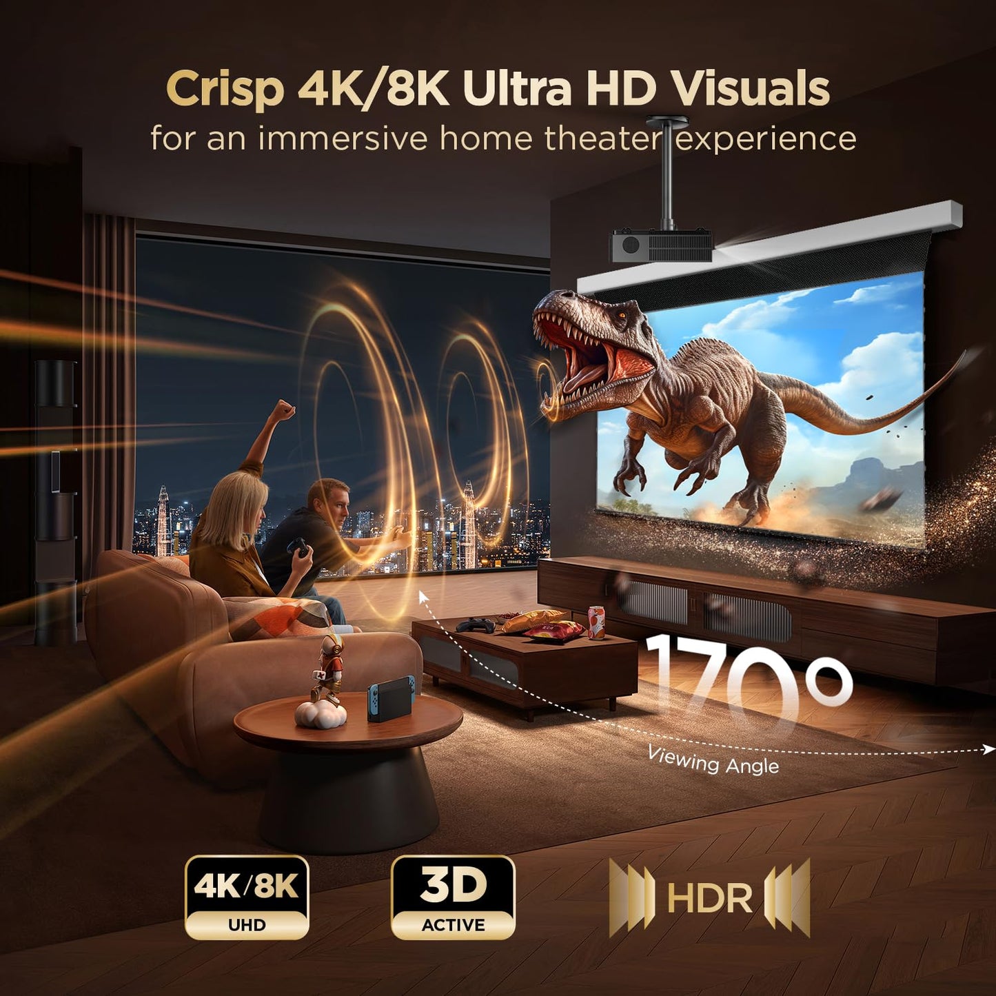 NothingProjector Motorized ALR Screen for Ultra Short Throw Projector, 95% Ambient Light Rejecting, 100” Drop Roll Down, 4K/8K UHD, Active 3D, Anti Daylight, Electric Retractable Automatic NothPJ A
