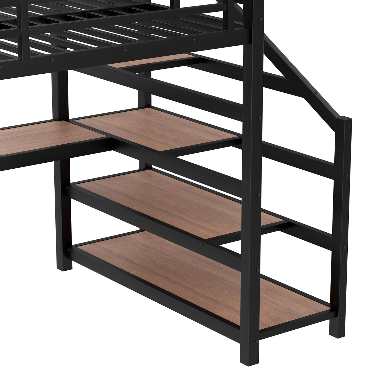 Bellemave Metal Full Size Loft Bed with Desk and Storage Stairs,Heavy Duty Loft Bed Frame Full Size with LED Lights and Charging Station for Kids,Teens,Adults,Black