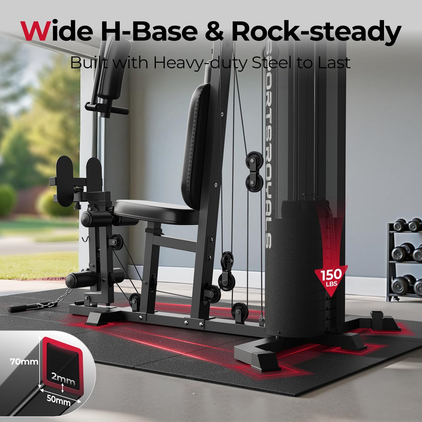 Sportsroyals Home Gym, Multifunctional Workout Station with 150LBS Weight Stack, Full Body Workout Equipment for Home Exercise Fitness (Ink Black)