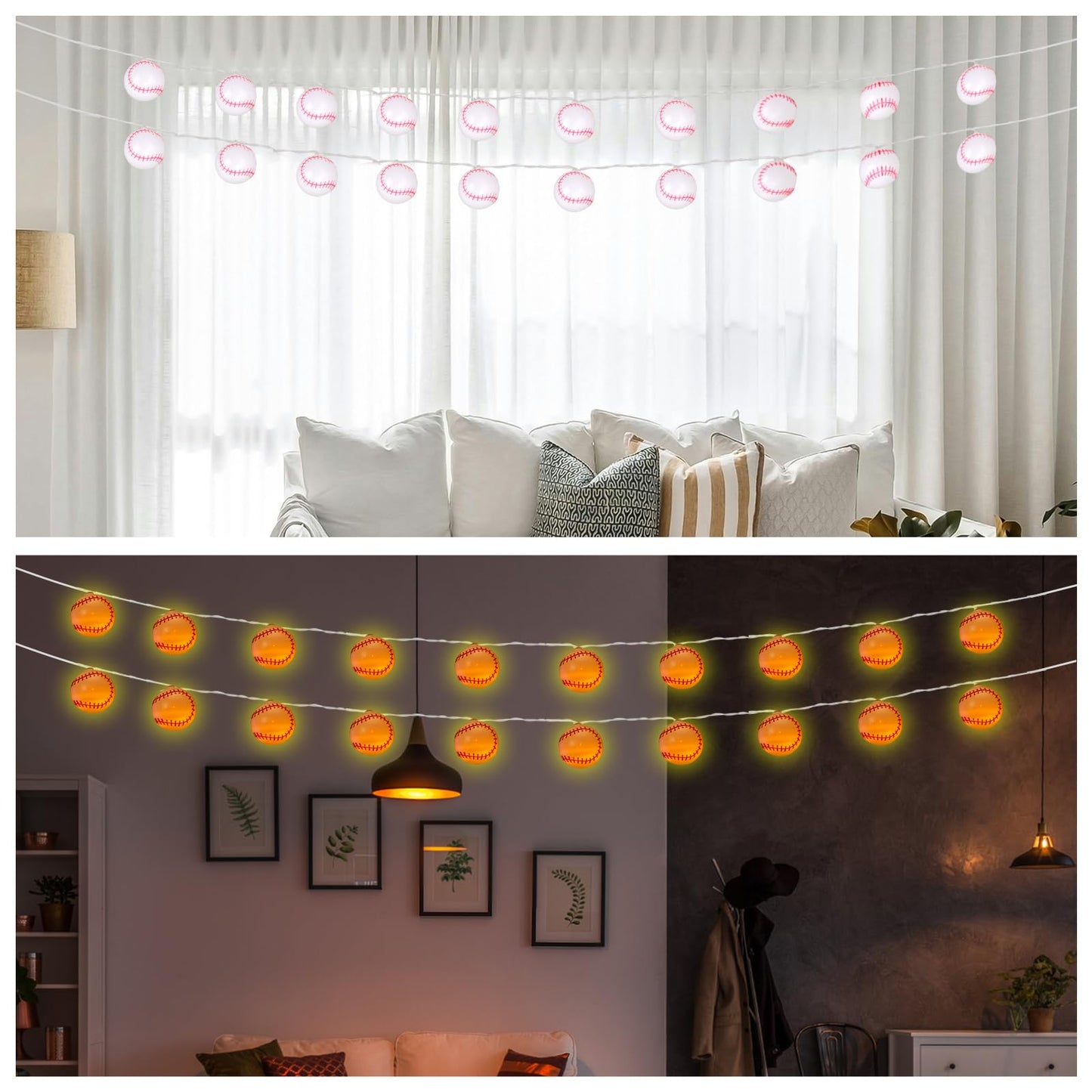 BTFO Baseball Light String, 20 Lights, Warm Light, 3m/9.84ft, Orange, Model 17004