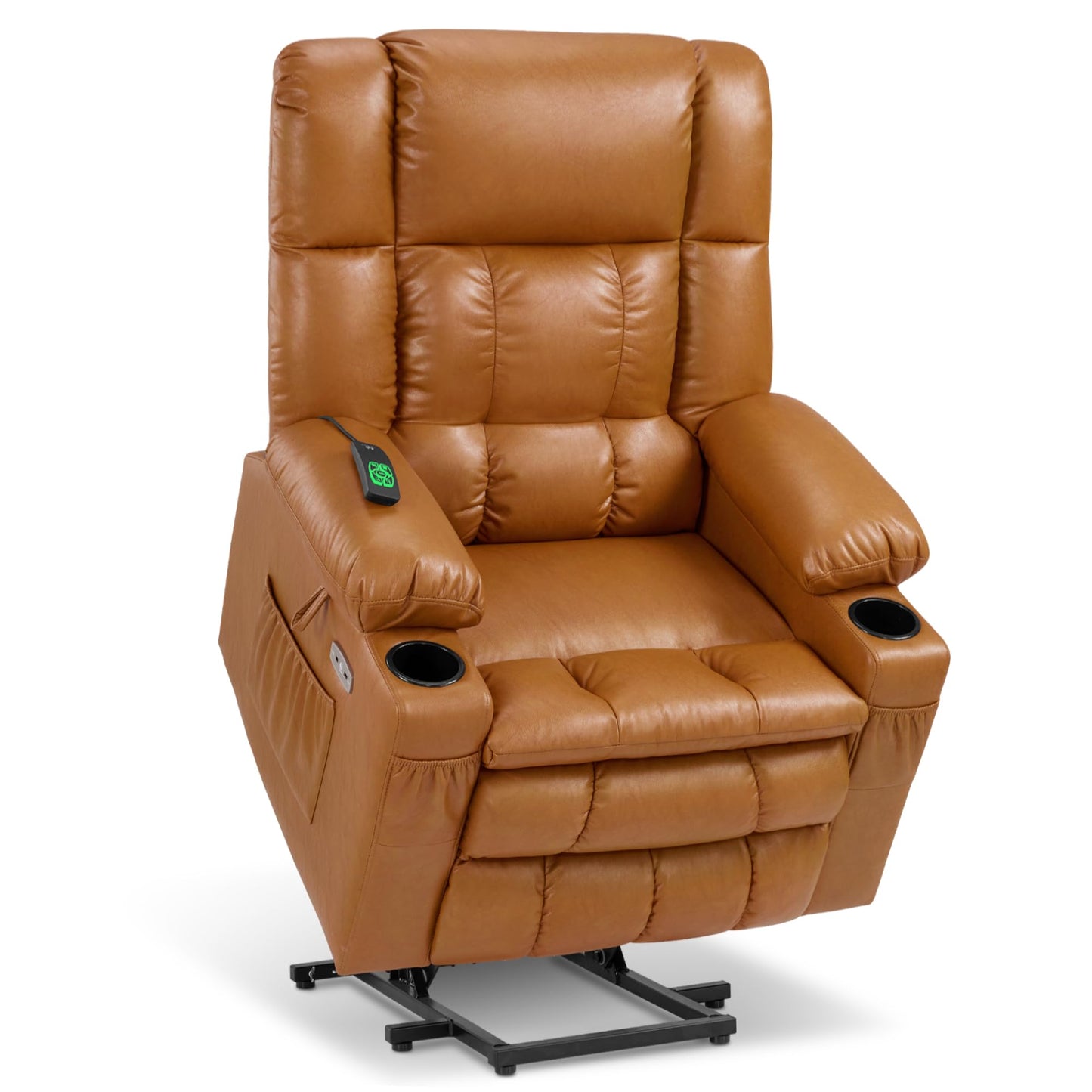 MCombo Dual Motor Power Lift Recliner Chair for Elderly, Lay Flat Lift Chair with Heat and Massage, Cup Holders, USB Ports, Faux Leather 7890 (Tawny, Medium)